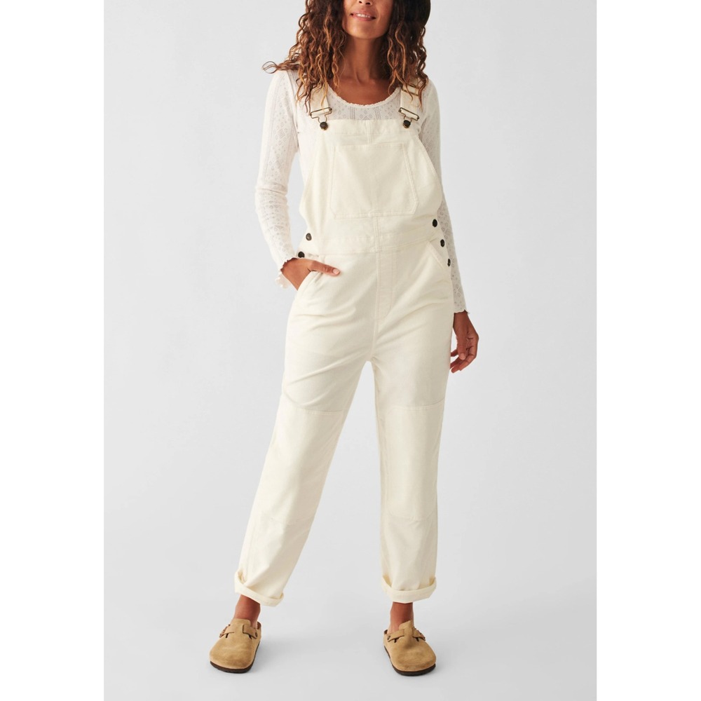 Faherty Women's Patch Pocket Corduroy Overalls in Egret Ivory Size XS Winter